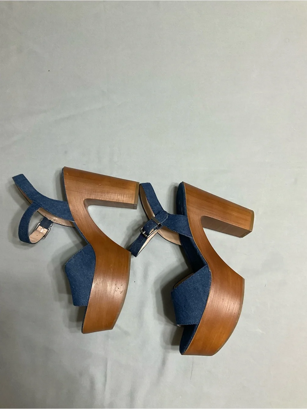 Mix No. 6 Navy Denim Open-Toe Slingback Block Heels Size 9